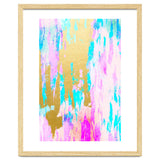 Meraki, Abstract Gold Painting, Colorful Graphic Design, Golden Pink Blue Eclectic Luxe Illustration thumbnail