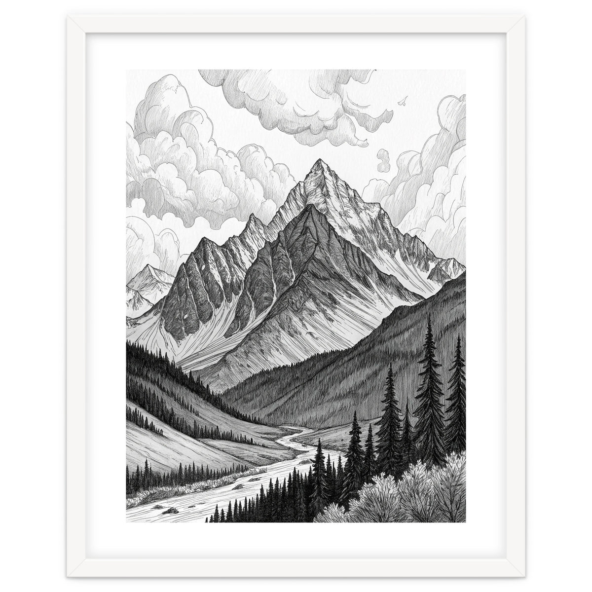 Majestic Alpine Mountain Range Sketch