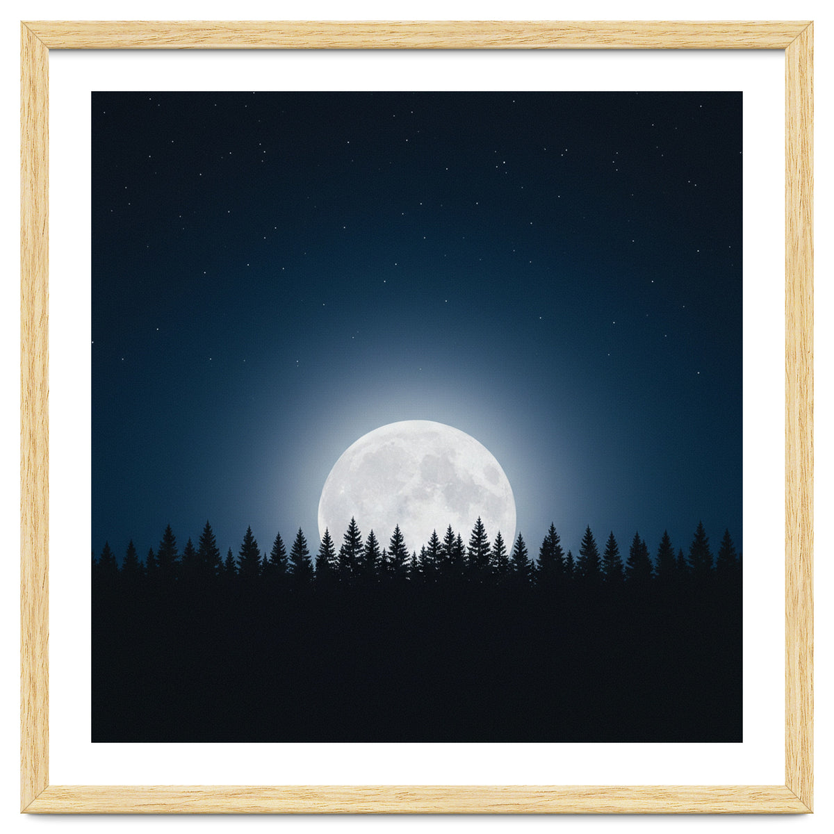 Midnight Serenity: Full Moon Over Forest Silhouettes