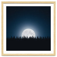 Midnight Serenity: Full Moon Over Forest Silhouettes