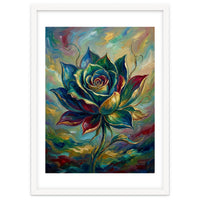 Enchanted Teal and Gold Rose Impasto Oil Painting