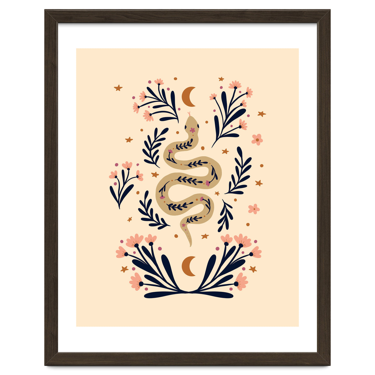 Snake And Flowers Beige And Indigo