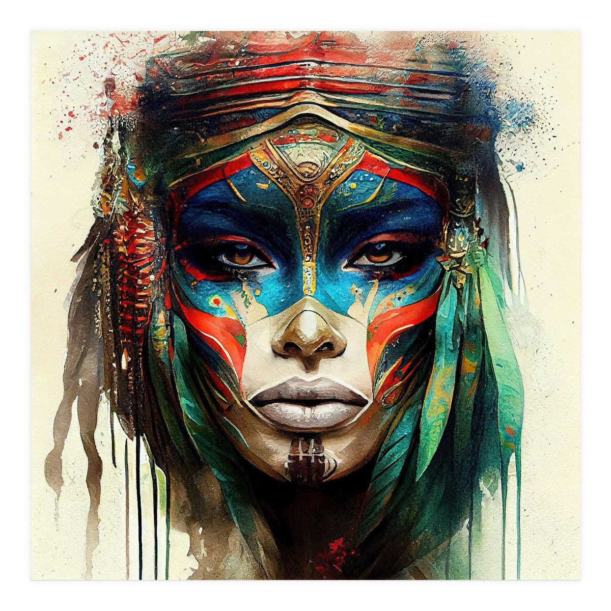 Turquoise Warrior Woman Portrait (Print Only)