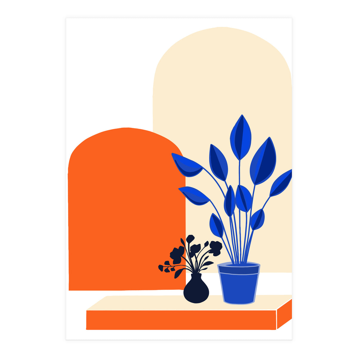 Bohemian Window Seat, Abstract Minimal Architecture, Eclectic Shapes Botanical House Plants (Print Only)