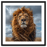Majestic Lion Portrait Windblown Mane Outdoors thumbnail