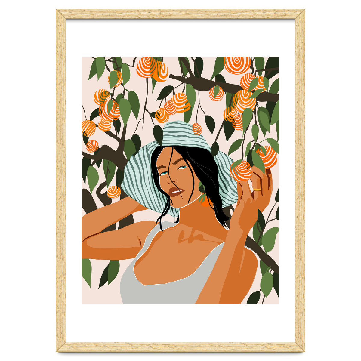 The Orange Grove, Bohemian Woman Summer Travel, Fashion Botanical Nature Garden, Plants Fruits Juicy