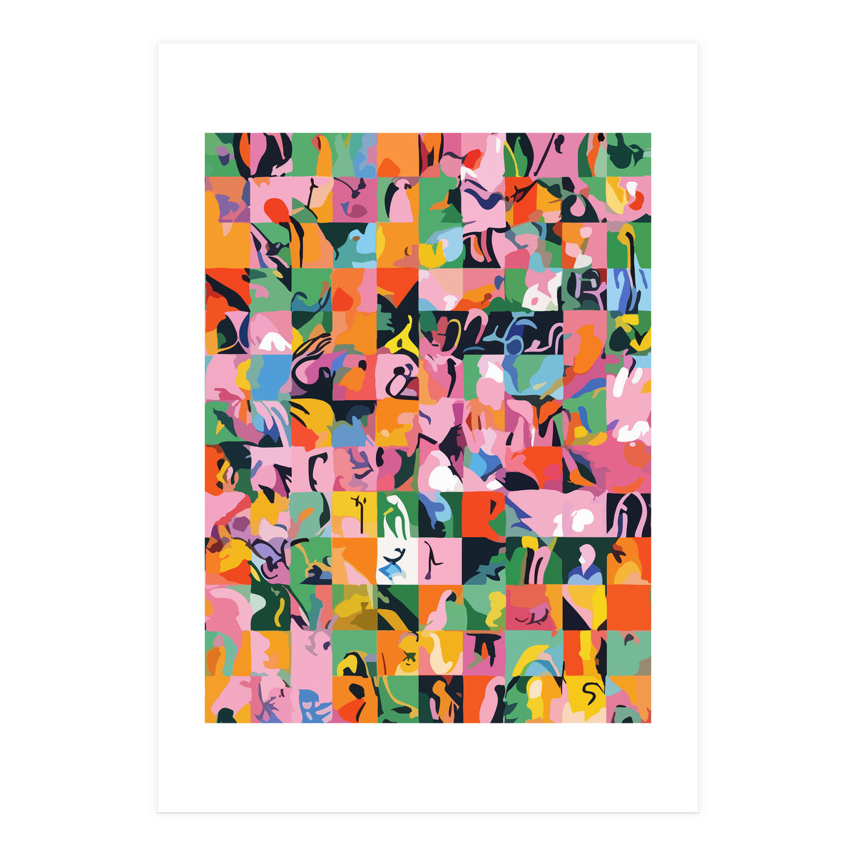 Life On A Checkboard, Abstract Maximalism Eclectic Painting, Bohemian Pop Of Color Illustration (Print Only)