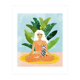 Meditation With Thy Cat Poster | Blonde Woman of Color | Tropical Banana Leaves Quirky Pet Workou (Print Only) thumbnail