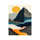 Minimalist Layered Mountain Landscape with Golden Sun (Print Only) thumbnail