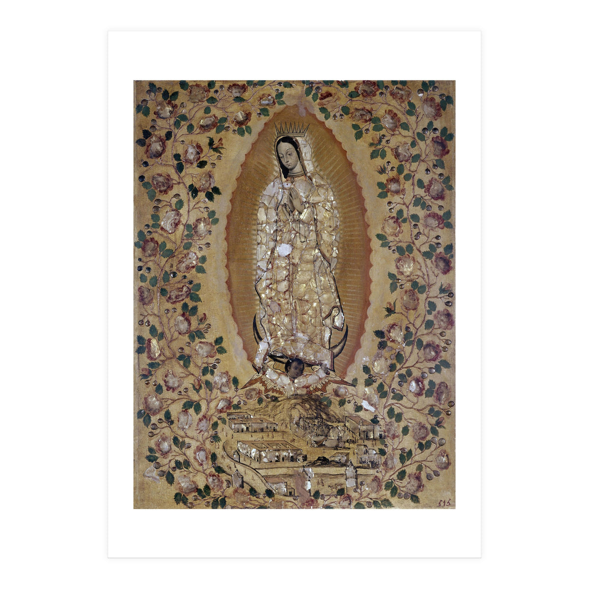 VIRGIN DE GUADALUPE - 1697 - ENCONCHADO PAINTING. JUAN y MIGUEL GONZALEZ PINTORES siglo XVII. (Print Only)