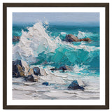 Dynamic Crashing Turquoise Ocean Wave Against Rugged Coastal Rocks thumbnail