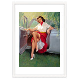 Sexy Pinup Woman Posing In Convertible Car thumbnail