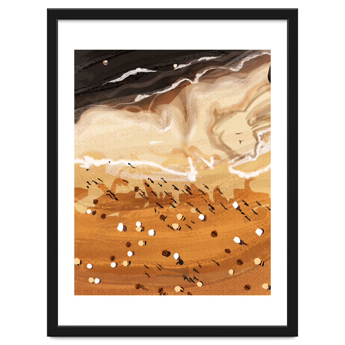 Coffee Beach, Ocean Sea Beachy Tropical Summer, Travel Painting Nature Landscape Waves People Sand