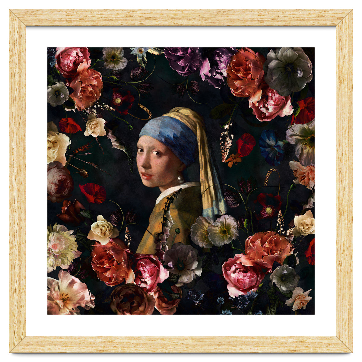 Girl With Pearl Earring And Flowers