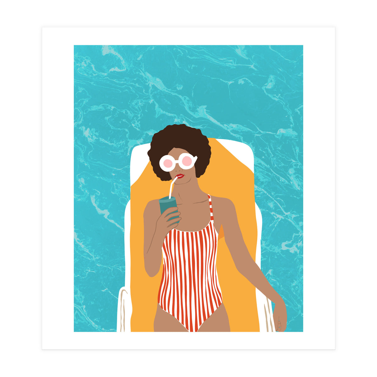 Chilling In The Moment, Eclectic Bohemian Black Woman Of Color, Swimming Pool Afro Fashion Vacation Enjoy Summer (Print Only)