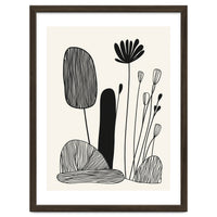 Abstract Black And White Botanical Illustration With Organic Shapes