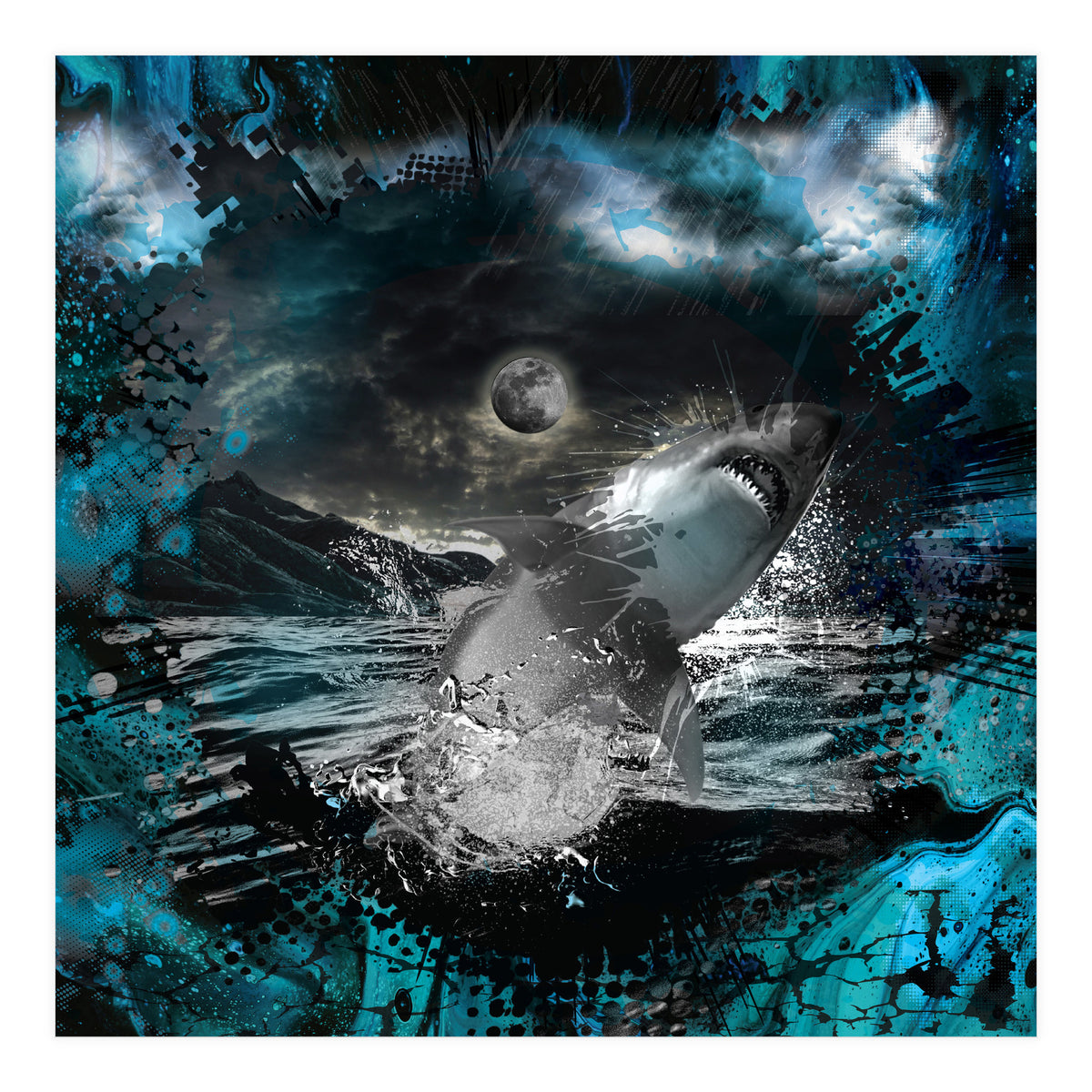 Shark Blue Moon Ocean Splash (Print Only)