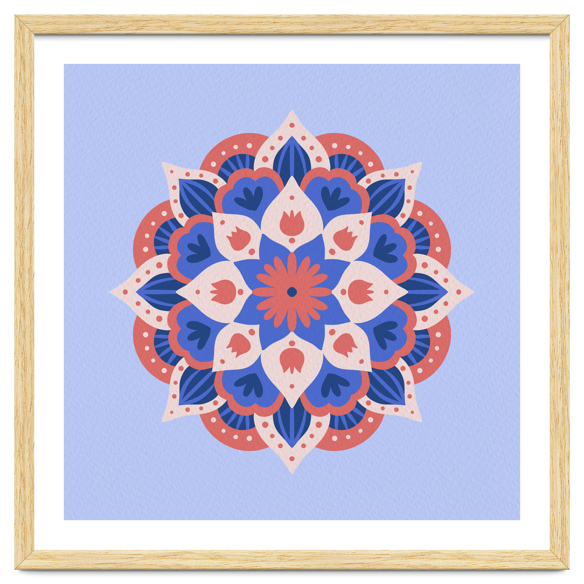 Mandala flower - blue and coral