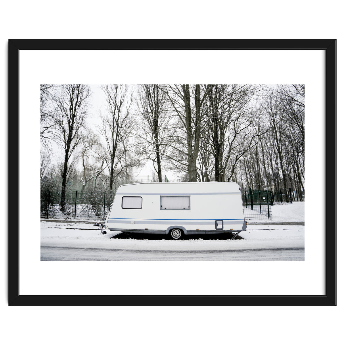 Travel Trailer in the snow road