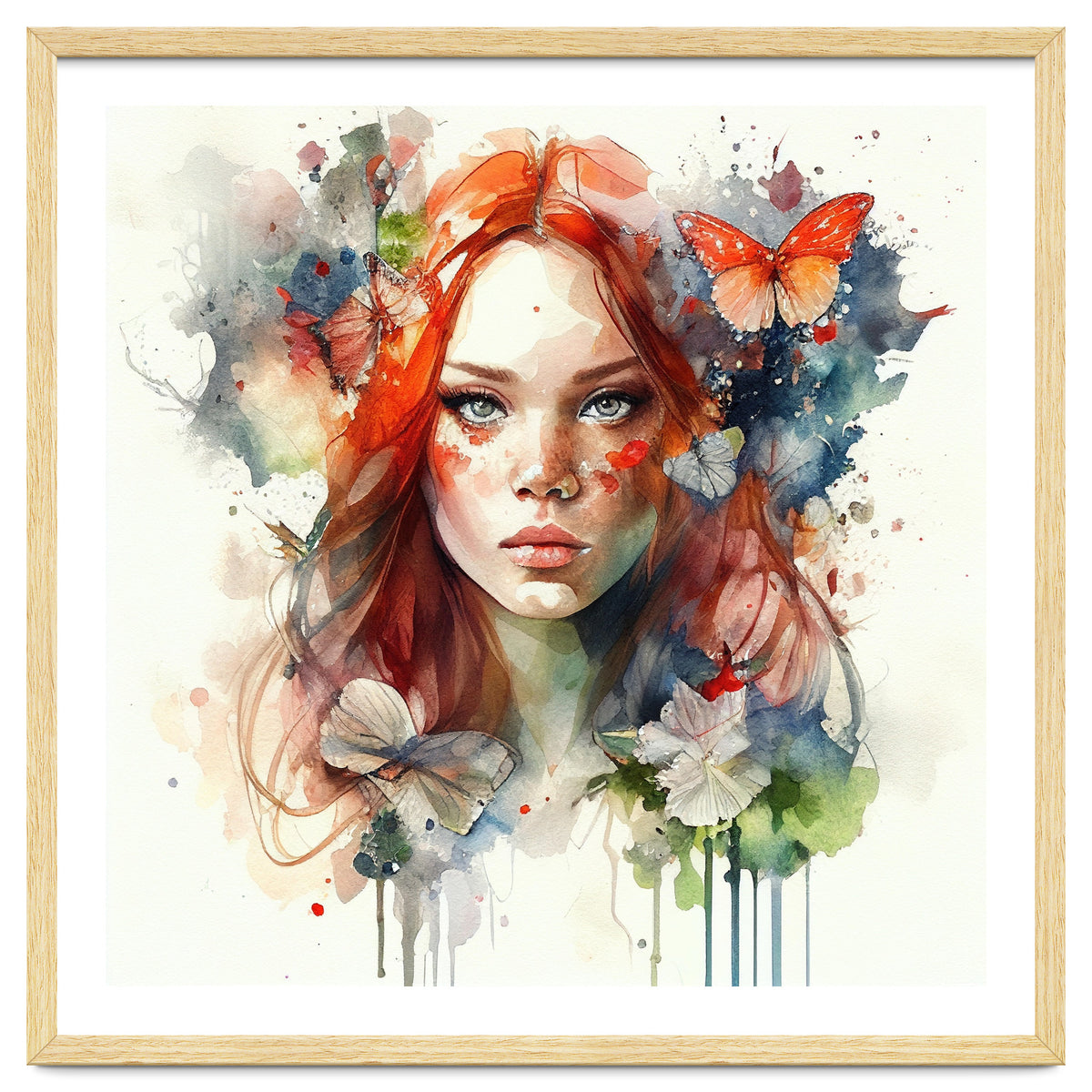 Watercolor Floral Red Hair Woman #7