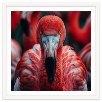 Close Up Flamingo Head With Bright Red Feathers