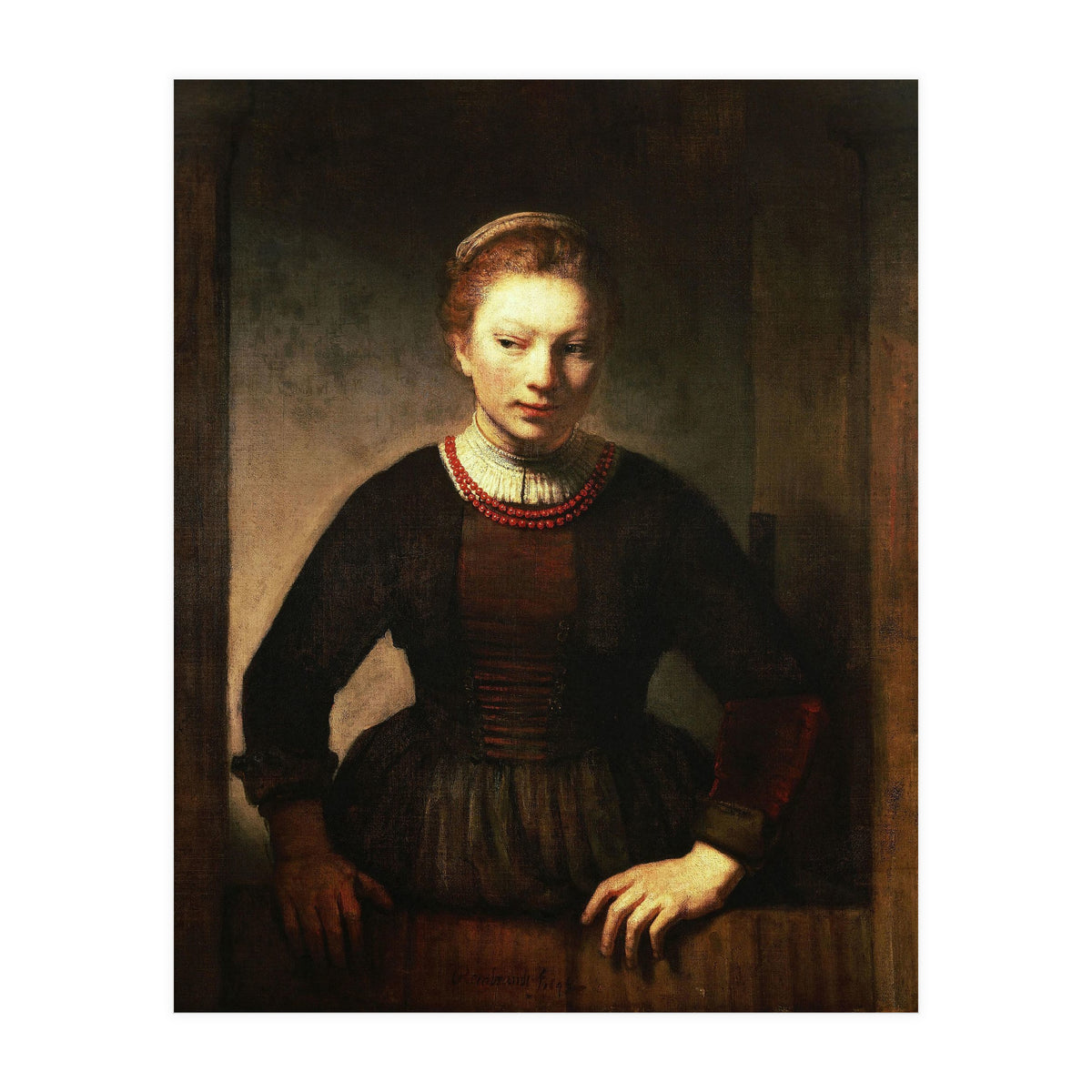 Rembrandt Harmenszoon van Rijn / 'Young Girl at an Open Half-Door', 1645. (Print Only)