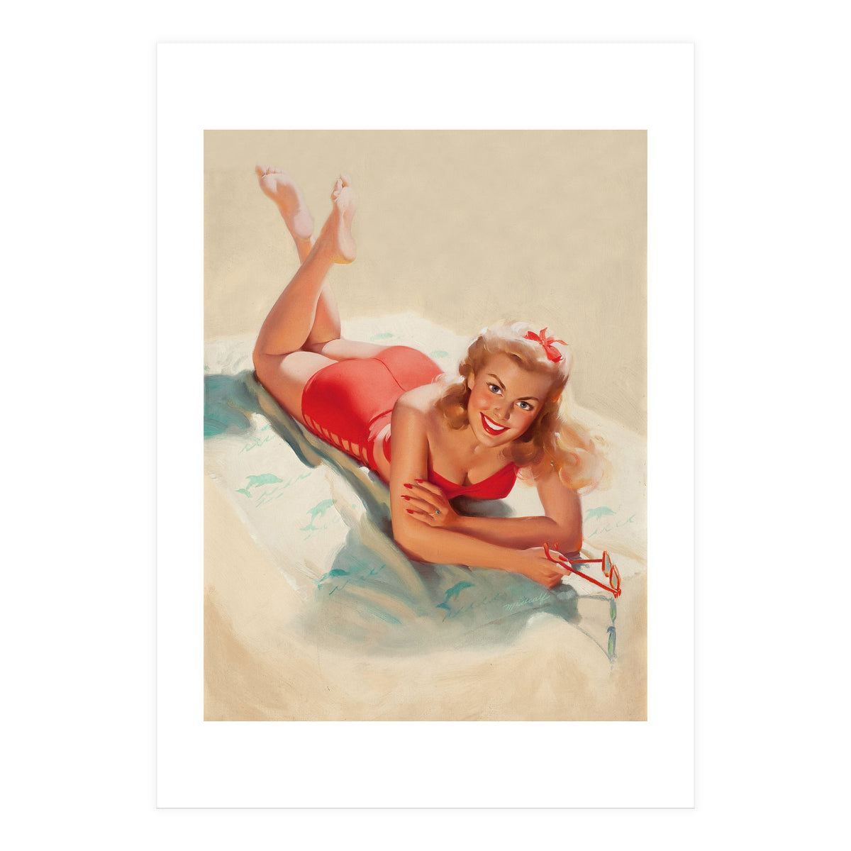 Pinup Girl Posing On A Beach (Print Only)