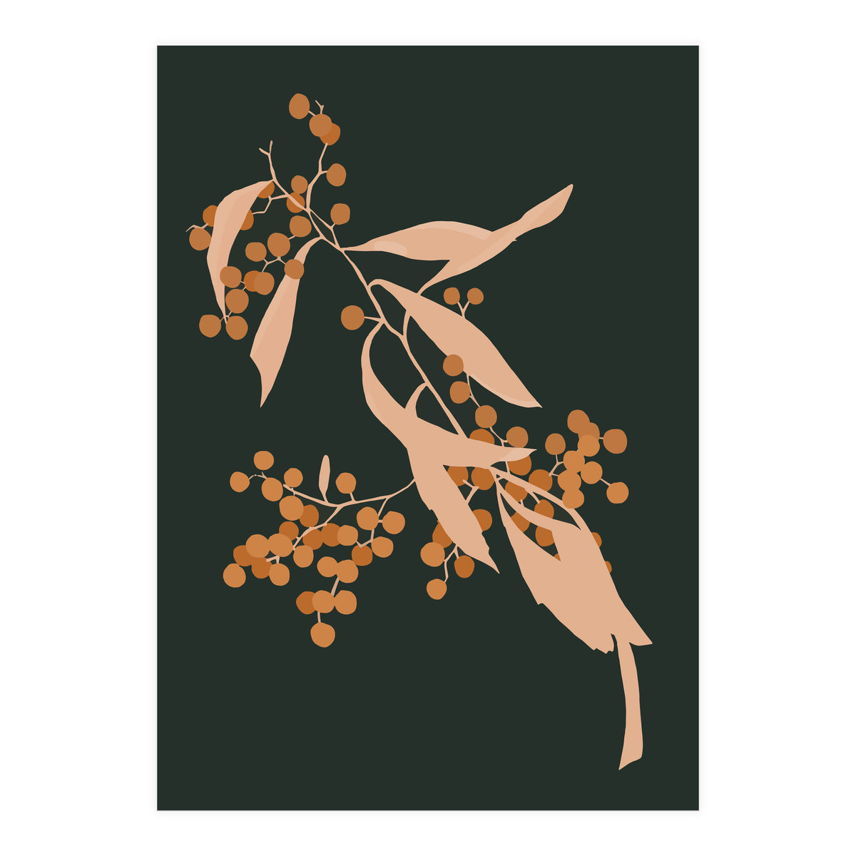 The Blooming Touch, Botanical Vintage Illustration, Dark Blush Bohemian Painting, Plants Nature Eclectic Classy Scandinavian (Print Only)