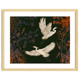 White Herons Flying Asian Art thumbnail