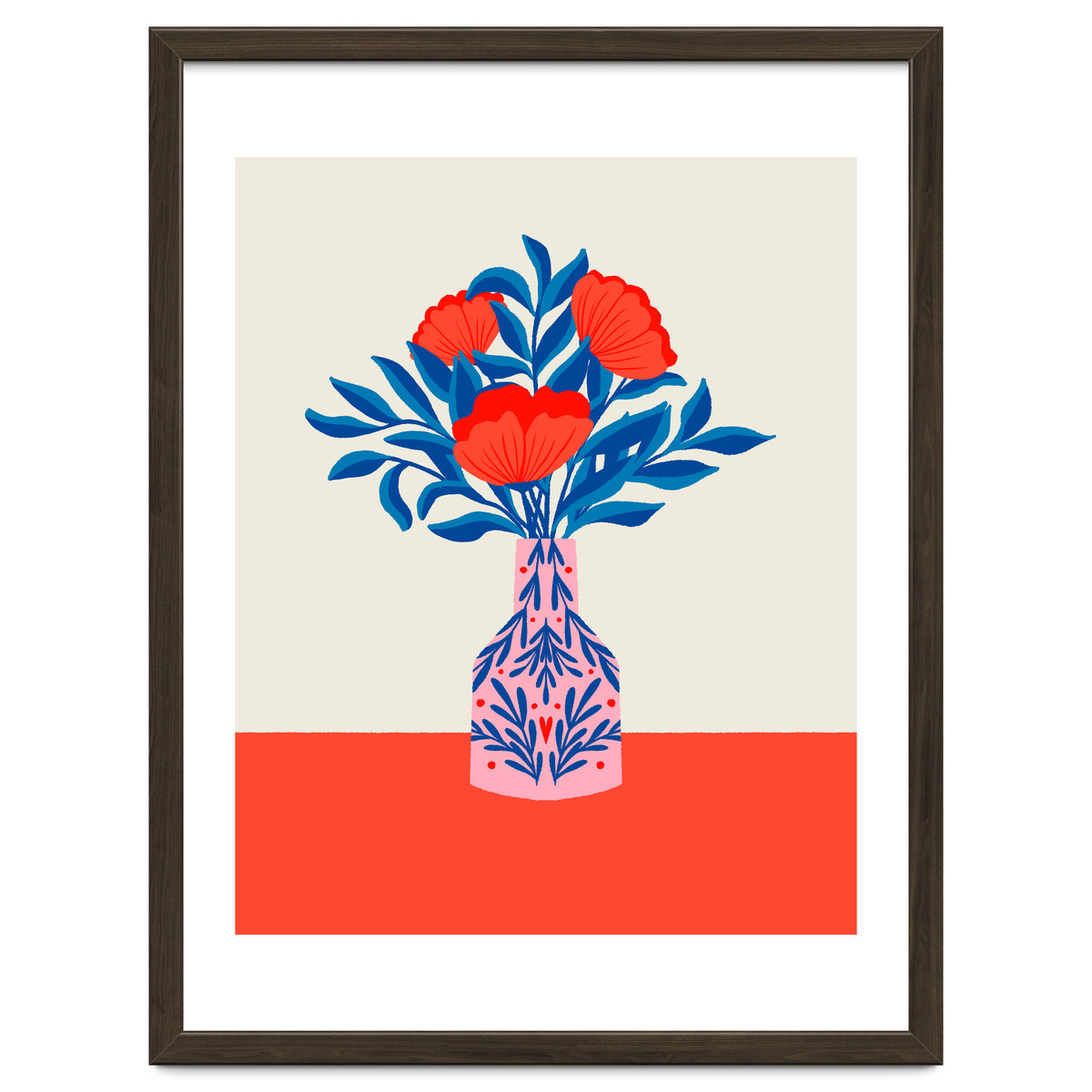 Poppies in a vase - red and blue