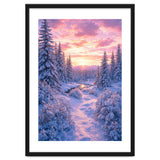 Winter Sunset Glow: Serene Snowy Forest and Frozen Creek thumbnail