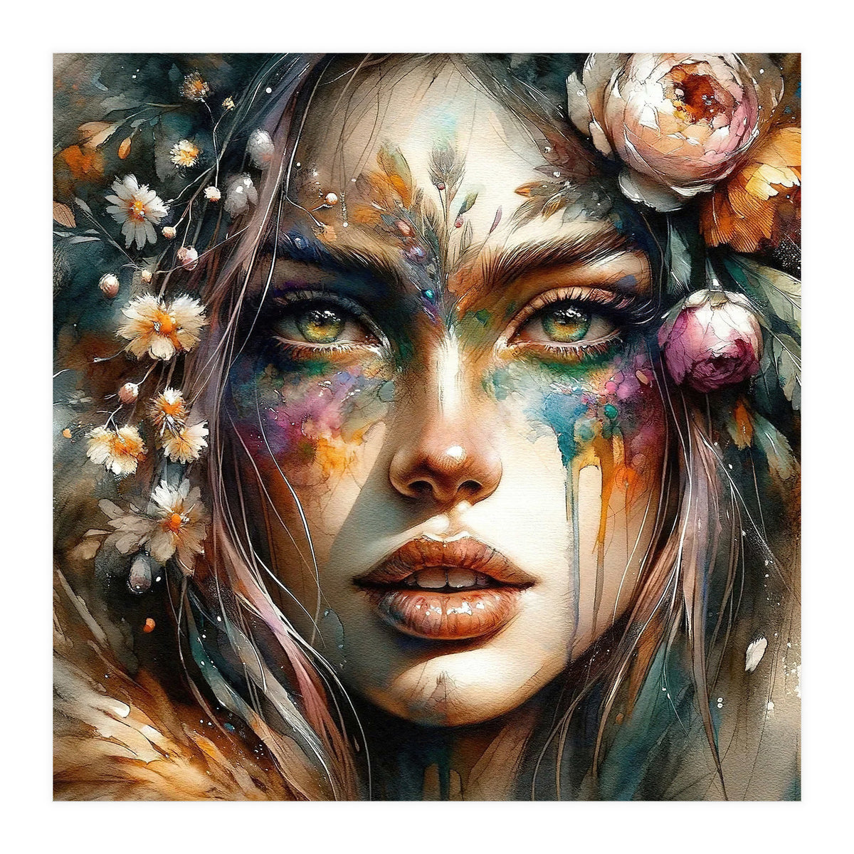 Floral Forest Druid Woman Portrait (Print Only)