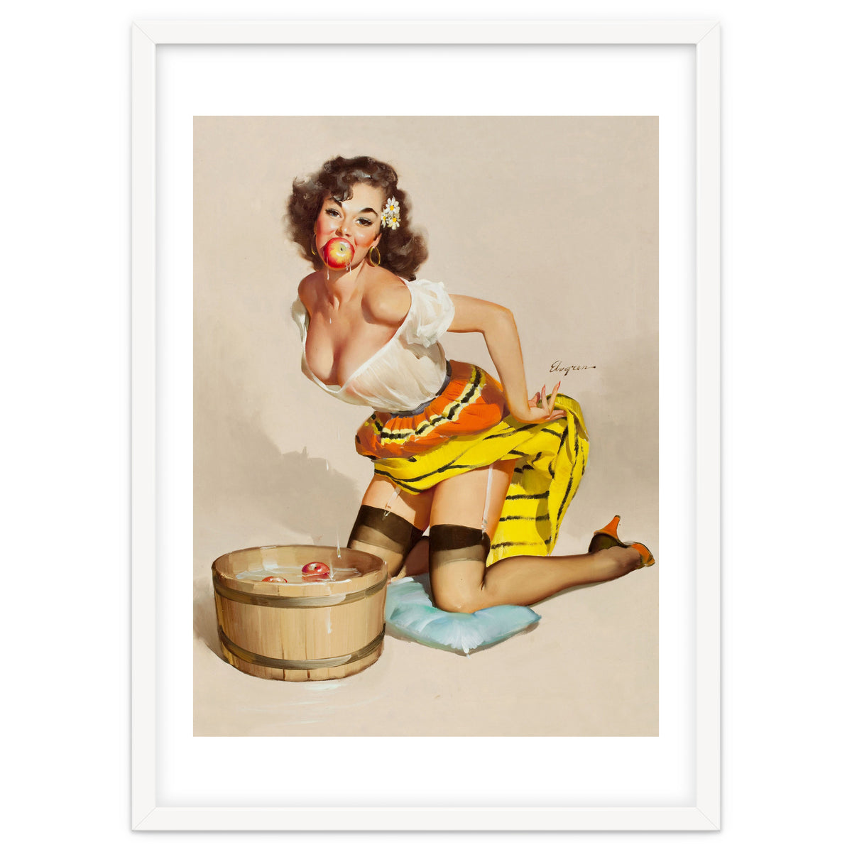 Pinup Girl Bobbing For Apples
