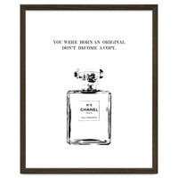 Born Original, Fashion Perfume Bottle Quote Art, Coco Chanel, Chic Decor