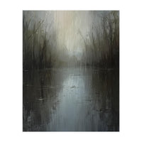 Ethereal Rainy Lake Forest Oil Painting (Print Only)