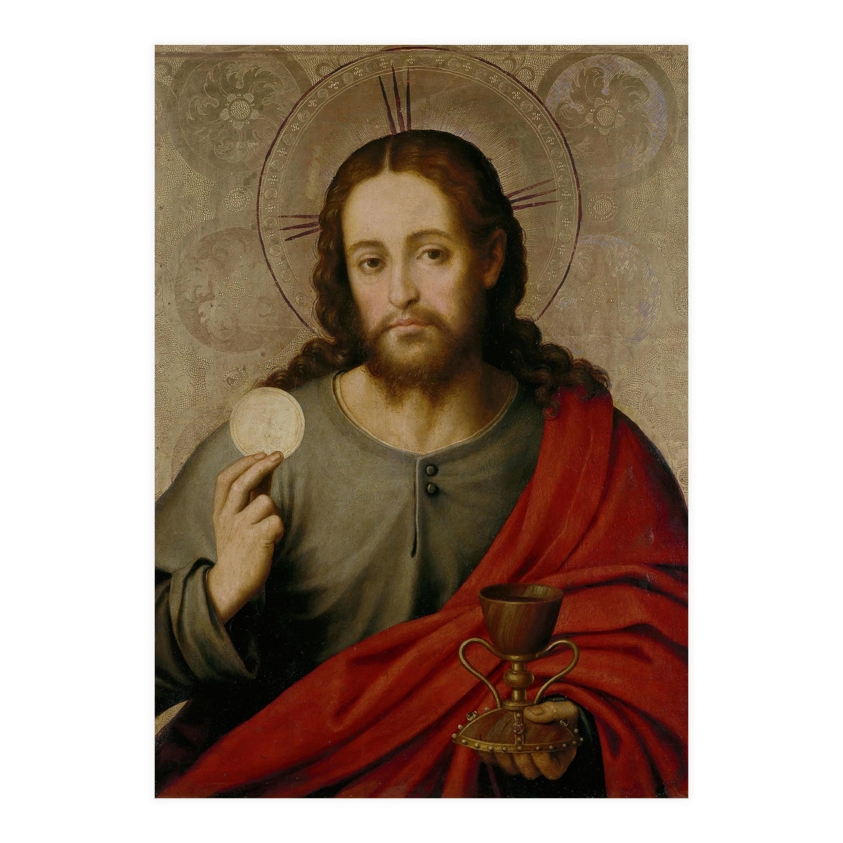 Juan de Juanes / 'The Saviour', 1545-1550, Spanish School, Oil on panel, 73 cm x 49 cm, P00845. (Print Only)