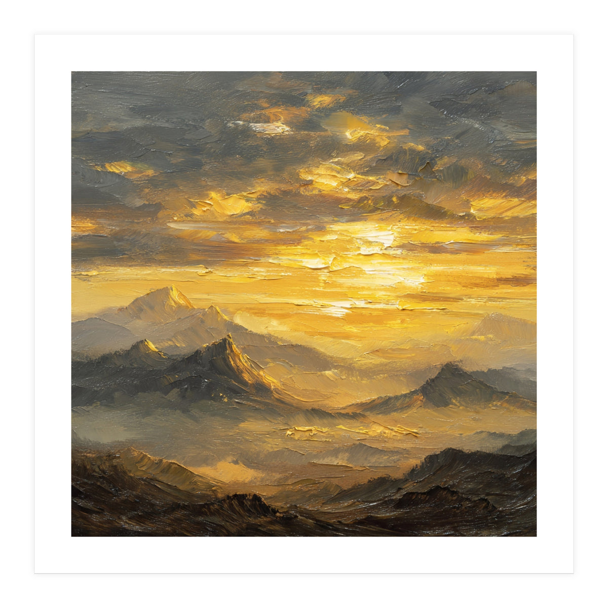 Vibrant Golden Hour Horizon Over Distant Mountain Ridges (Print Only)