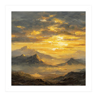 Vibrant Golden Hour Horizon Over Distant Mountain Ridges (Print Only)
