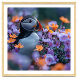 Puffin Bird Among Vibrant Purple And Orange Flowers thumbnail