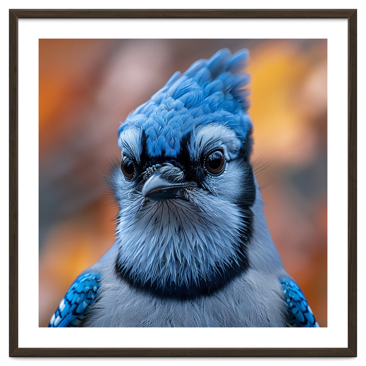 Close Up Blue Jay Bird With Detailed Feathers