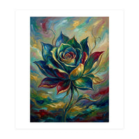 Enchanted Teal and Gold Rose Impasto Oil Painting (Print Only)