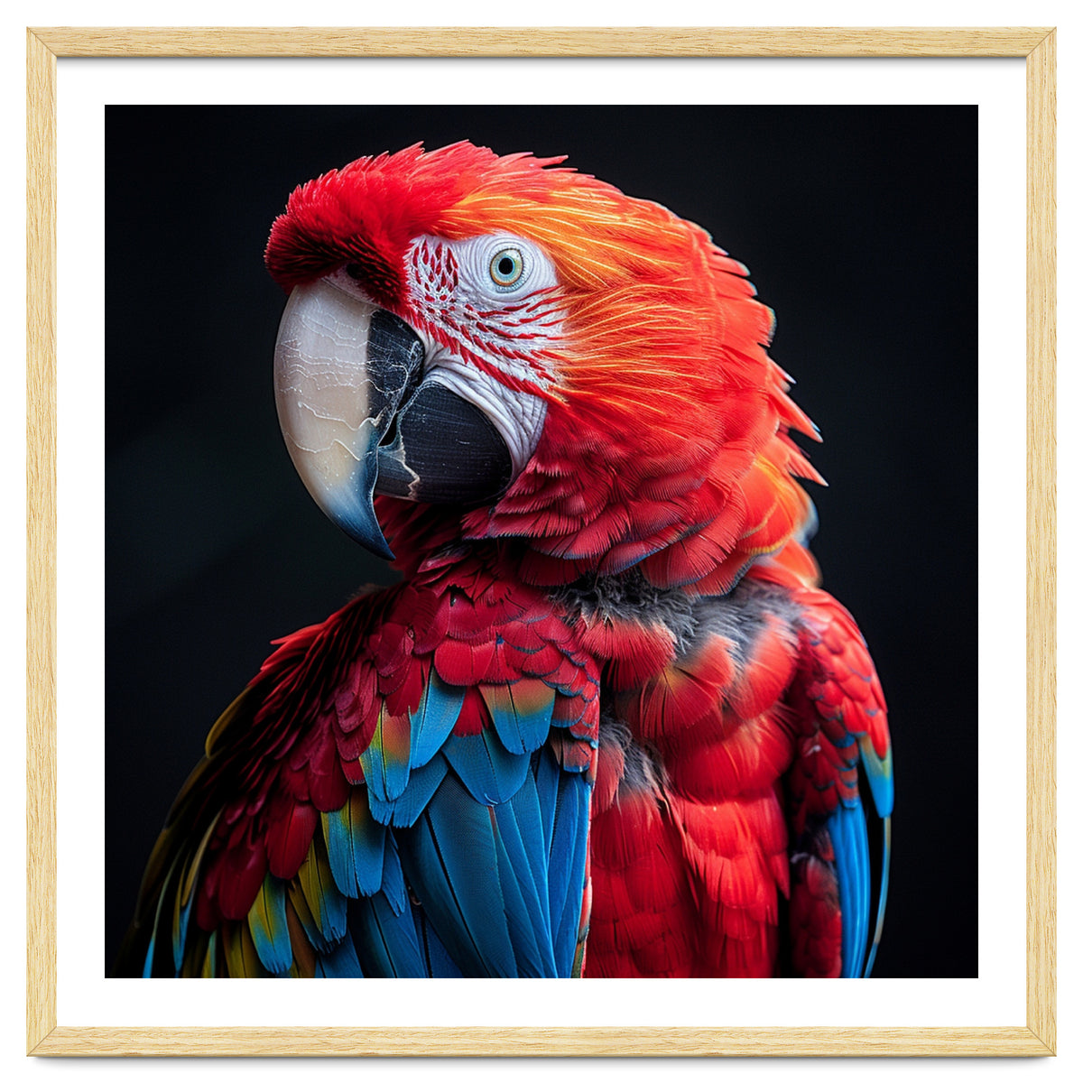 Scarlet Macaw Parrot Detailed Feather Close Up Portrait