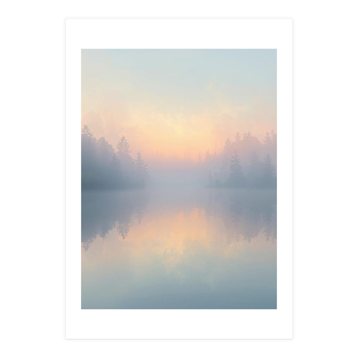 Misty Sunrise Over Pine Forest Lake (Print Only)