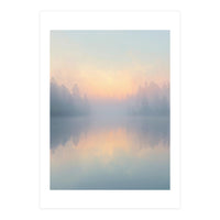 Misty Sunrise Over Pine Forest Lake (Print Only)