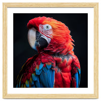 Scarlet Macaw Parrot Detailed Feather Close Up Portrait