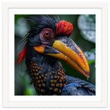 Close Up Of Helmeted Hornbill Bird In Rain thumbnail