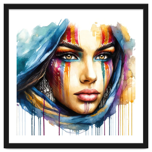 Vivid Warrior Spirit Watercolor Portrait