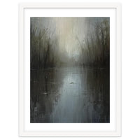 Ethereal Rainy Lake Forest Oil Painting