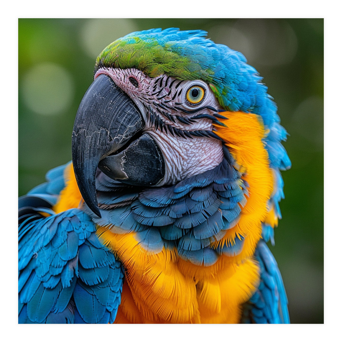 Close Up Blue And Yellow Macaw Parrot Face (Print Only)