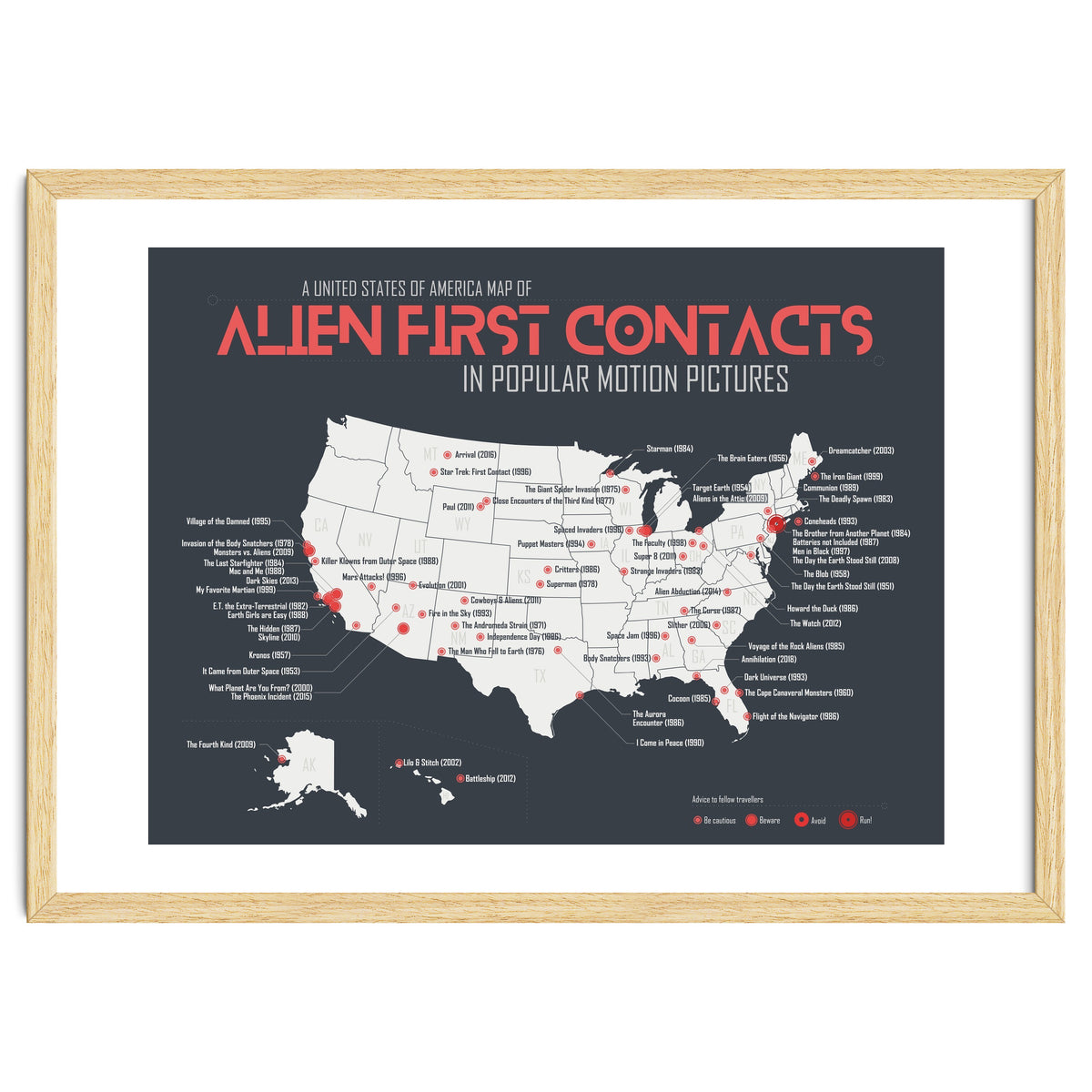 USA Map of Alien First Contacts in Movies
